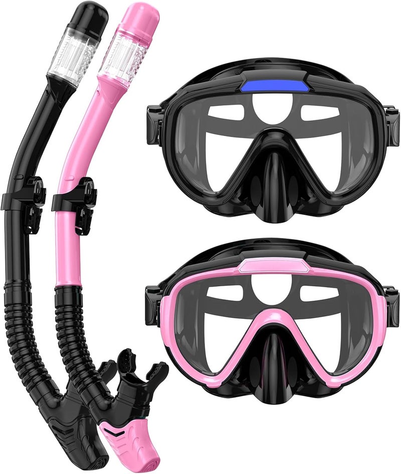 Seovediary Snorkel Set Adults Snorkeling Gear Anti-Fog Panoramic View Swim Mask Dry Top Snorkel Kit with Carry Bag for Snorkeling Scuba Diving Swimming Travel - Image 1